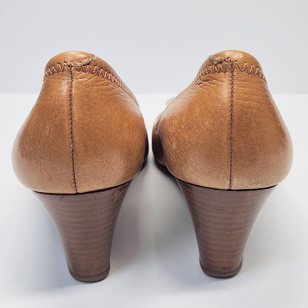 Tory Burch Shoes Womens Size 9** Brown Leather Peep Toe Wedge Logo Pumps - Picture 10 of 15